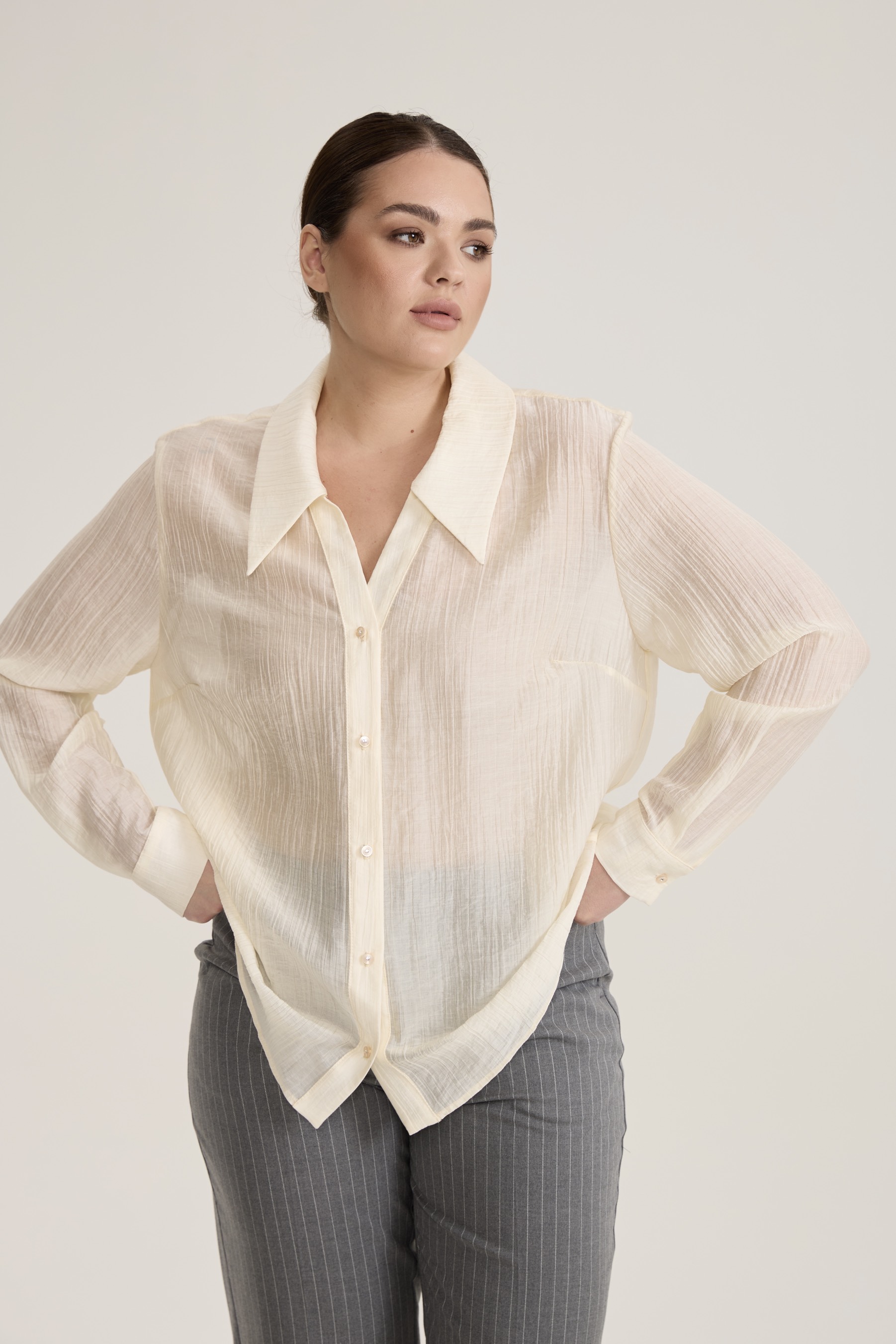 Блузка с отложным воротником, сливочный