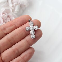 УЦЕНКА!!! Подвеска Крестик с белыми фианитами 27*19 мм, родий, У006