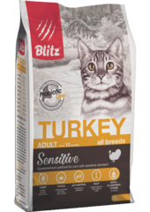 Сухой корм для взрослых кошек Blitz Sensitive Turkey Adult Cat All Breeds с индейкой, 2 кг