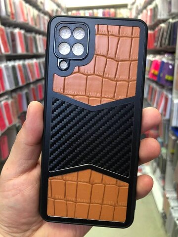 Силиконовый чехол с карбоном и эко-кожей Durable case UD series для Samsung Galaxy A22 4G (Оранжевый)