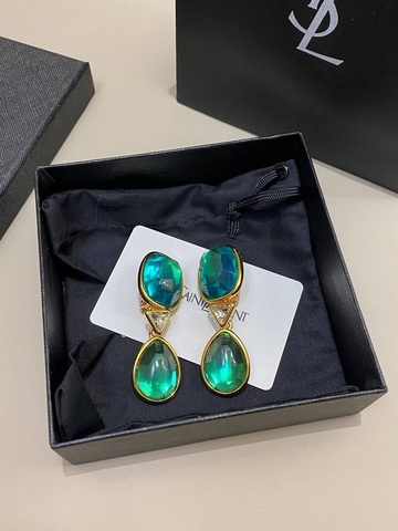 Серьги клипсы YSL с зеленым камнем