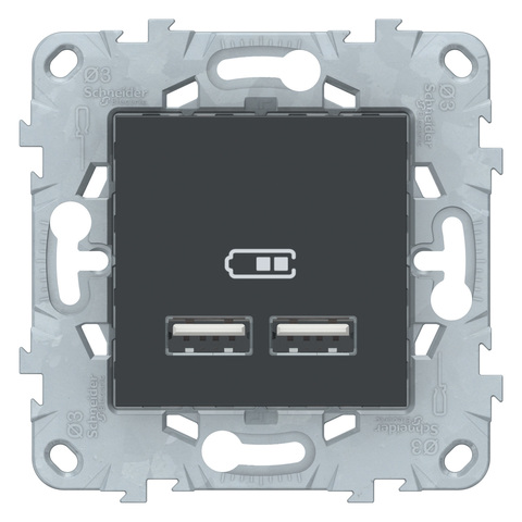 Розетка USB-зарядки двойная, 5B/2100 mA. Цвет Антрацит. Schneider Electric Unica New. NU541854