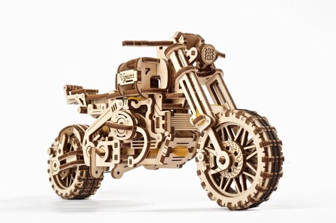 Мотоцикл Scrambler UGR-10 с коляской от Ugears - Деревянный конструктор, сборная механическая модель, 3D пазл
