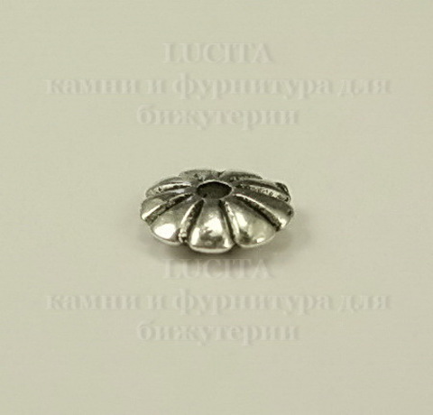 Бусина металлическая - рондель (цвет - античное серебро) 7х2 мм, 10 штук ()