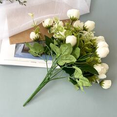 Розы искусственные Нежные, Белые, 5 веток, 33 см, набор 2 букета.