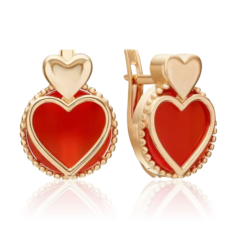 Серьги «Пылкая любовь» с английским замком из золота с сердоликом