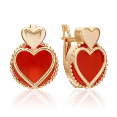 Серьги «Пылкая любовь» с английским замком из золота с сердоликом