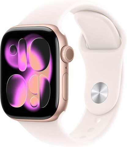 Умные часы Apple Watch Series 11 42 мм из алюминия цвета «розовое золото», спортивный ремешок цвета «румянец» (S/M)