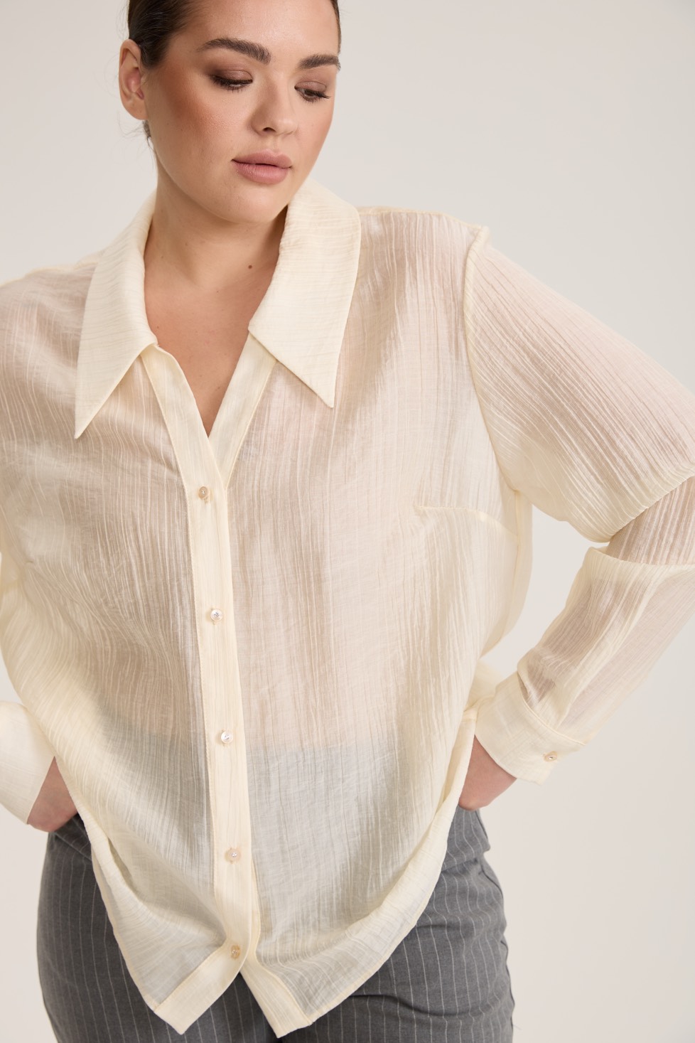Блузка с отложным воротником, сливочный