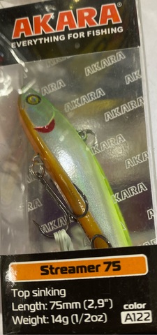 Воблер Akara раттлин Streamer 75 мм 14 гр. (1/2 oz 2,9 in) A122