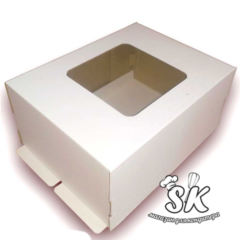 Коробка для торта 60х40х20 см Белая с окном