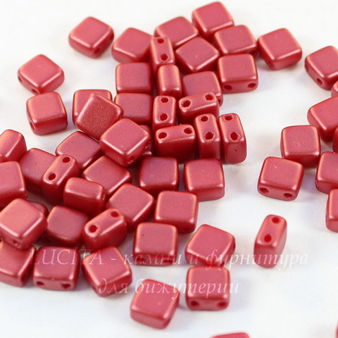 Бусина Tile mini Квадратная плоская с 2 отверстиями, 5 мм, пастельная кораллово-красная