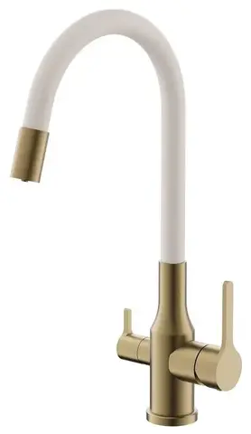 Смеситель для кухни BELZ B76814-5 гибкий излив, нержавеющая сталь, брашированное золото