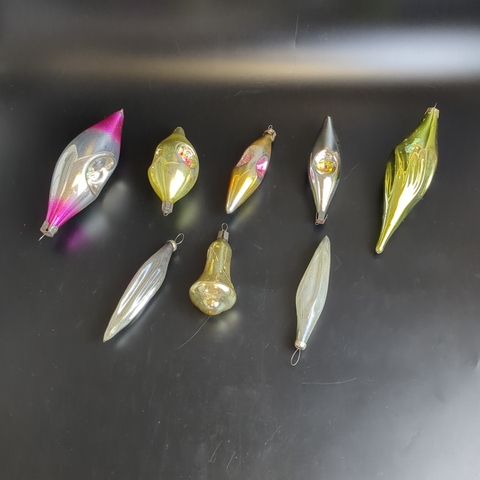 Ёлочные игрушки набор из 8 разных сосулек, стекло, подвесные, ручная роспись, винтаж СССР 1970-1990 гг