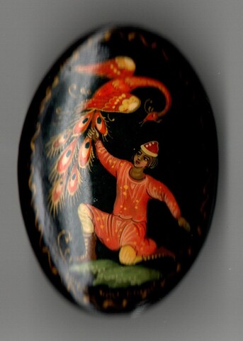 Винтажная брошь авторская Мстёра - Папье-маше - Ручная роспись - Жар-птица