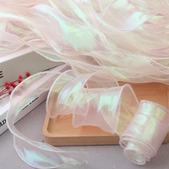 Лента органза с волнистым краем (4см*9,14м), Хамелеон, Бежевый/Кремовый жемчуг