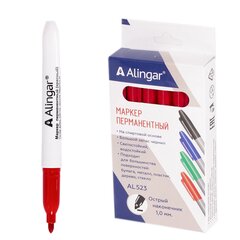 
          Маркер перманентный, Alingar, красный, острый пулевидный, 1-2 мм, 12 шт/уп, европодвес