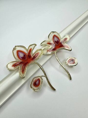 Серьги Цветы в красном, позолота