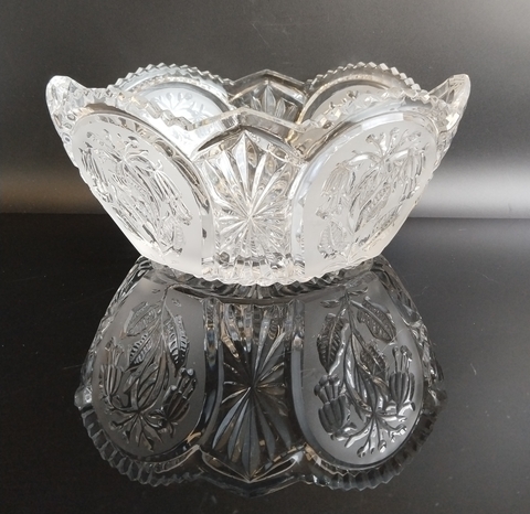 Хрустальная ваза, салатник "Колокольчики", геометрический орнамент, алмазная грань, винтаж СССР 1970-1990 гг