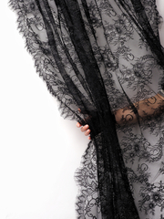 Кружево шантильи черное широкое неэластичное ширина 1,5 м купон 2.9 м