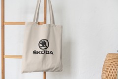 Сумка-шоппер с принтом Шкода (Skoda) бежевая 003