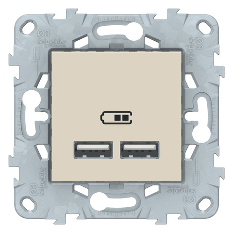 Розетка USB-зарядки двойная, 5B/2100 mA. Цвет Бежевый. Schneider Electric Unica New. NU541844