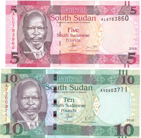 Набор из 2 банкнот Южный Судан (5 и 10 фунтов) 2015-2016 гг. UNC