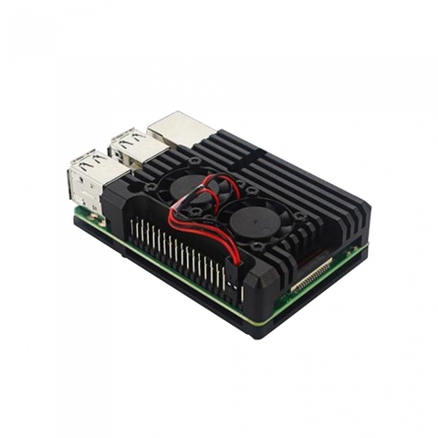 RA458   Корпус ACD  Black Metal Aluminum Case with double Fans for Raspberry Pi 3B/3B+ (RASP2244)