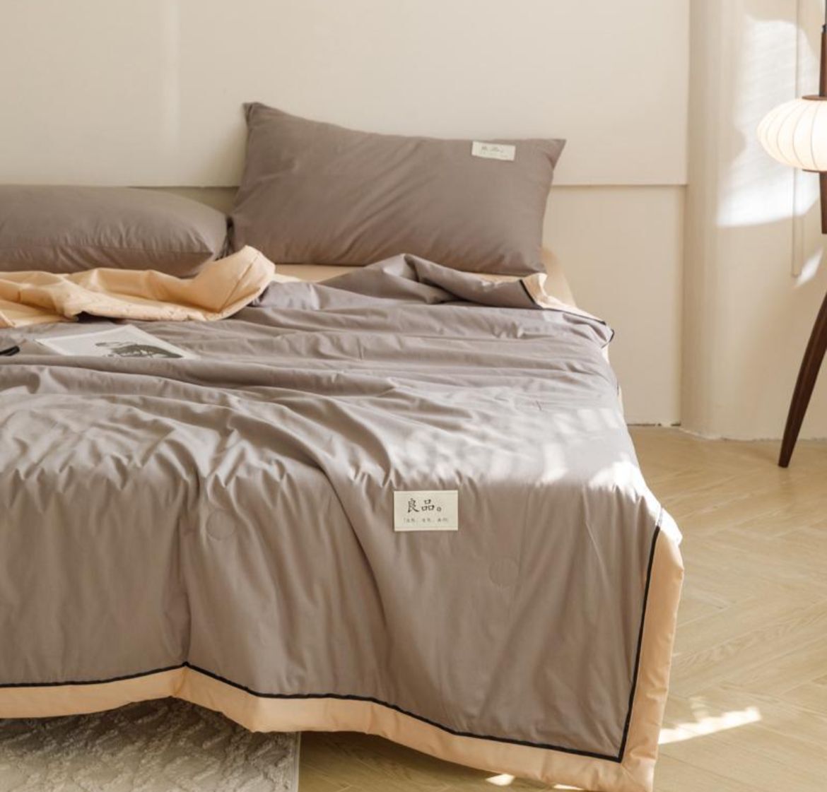 Постельное белье ZEPHYR HOME Полуторка с одеялом, Серый с бежевым