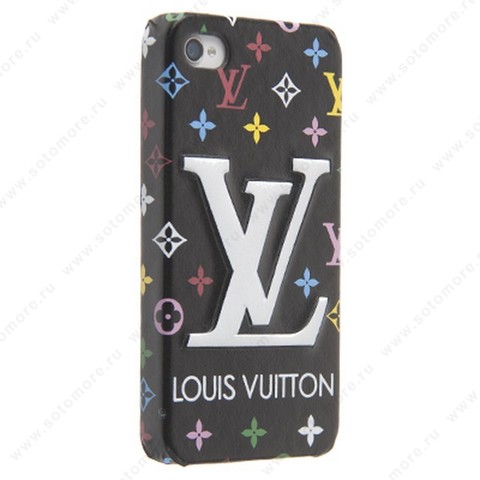 Накладка Lous Vuitton кожаная для Apple iPhone 4s/ 4 черный