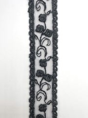 Тесьма из сетки с вышивкой, цвет тёмно - серый, 35 мм