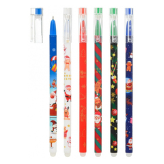 
          Ручка гелевая, пиши-стирай, Basir, синие чернила, серия "Новогодние", разноцветный корпус