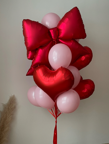 Фонтан из розовых шаров набор красный бант Новосибирск | Wonderball-project.ru