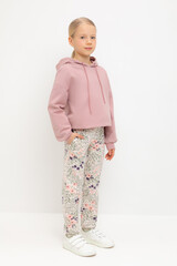 брюки  для девочки  КР 400536-1/светлый жемчуг,летний сад