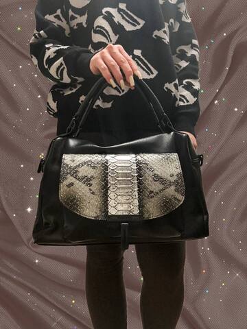 Сумка-тоут черная из экокожи с тиснением под питона, стильная повседневная