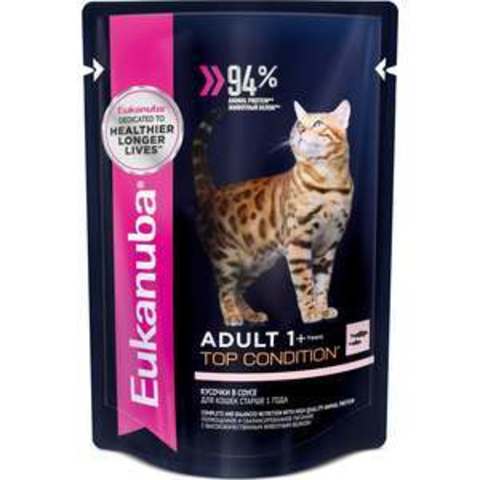 Eukanuba Cat пауч для взрослых кошек (с лососем в соусе) 85 г