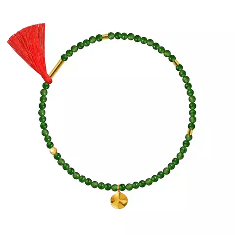 браслет из зеленого агата с красной кистью