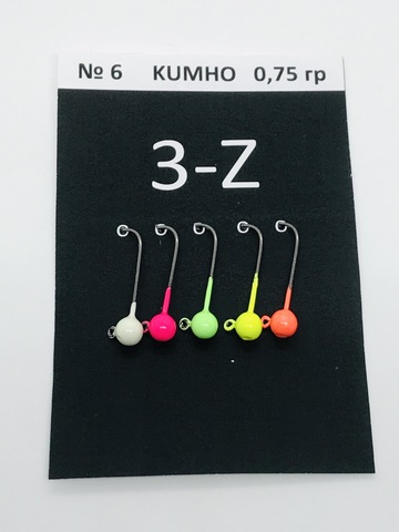 3-Z  Джиг-головка форелевая крючок №6 Kumho (0,75г) 5шт/уп. 5 цветов в уп. продажа от 2-х уп.
