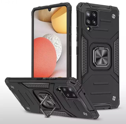 Противоударный чехол Strong Armour Case с кольцом для Samsung Galaxy A12, M12 (Черный)