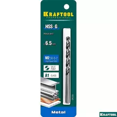 KRAFTOOL HSS-G, 6.5 х 101 мм, сталь P6M5, сверло по металлу (29651-6.5)