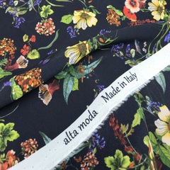 Ткань вискоза синяя с желтыми цветами 3122