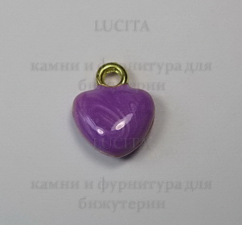 Подвеска с эмалью "Фиолетовое сердечко" 11х10 мм (цвет - золото) ()