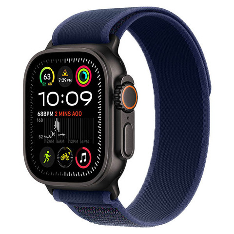 Apple Watch Ultra 2 (2024), GPS + SIM, 49 мм, корпус из титана черного цвета, ремешок Trail Loop синего цвета