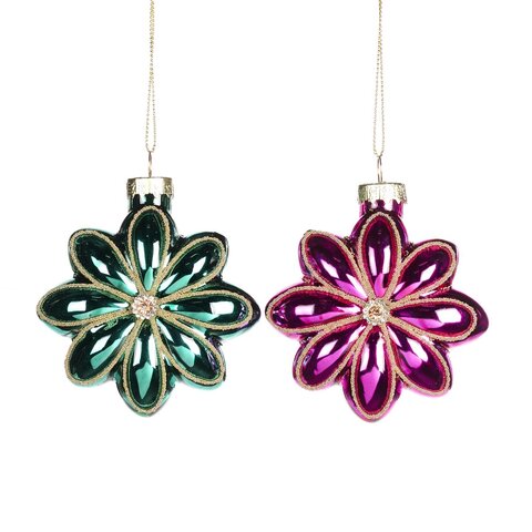Набор украшений на елку 2шт 8см Goodwill Цветочки сине-зеленый и розовый
