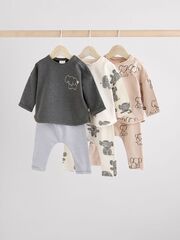 Лонгслив и легинсы в комплекте для малышей Next E48-113, 3 шт., Бежевый, Серый