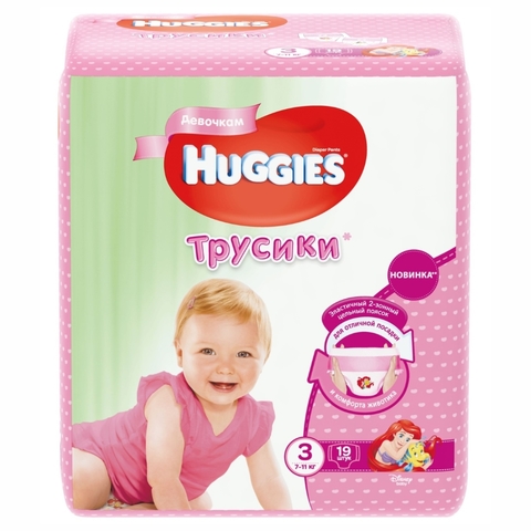 Подгузники-трусики HUGGIES д/девочек 7-11 кг 19 шт №3 РОССИЯ