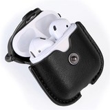 Кожаный чехол на кнопке с карабином для AirPods 1, 2 (Черный)