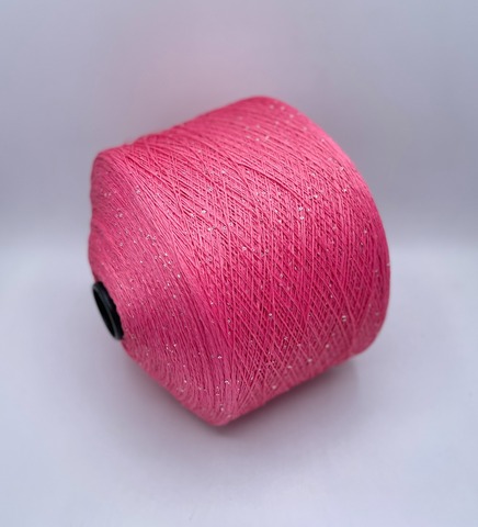 Бобинная пряжа (пр.Италия),Linette Pailletes, 450/100гр, 80% Лен, 20% Полиэстер(пайетка), цвет-Ярко-розовый+пайетка. арт.36739