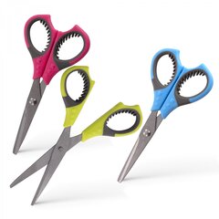 
          Ножницы канцелярские, Alingar, 14 см., пластиковые ручки, прорезиненная вставка, закругленные концы, ассорти (голубой, розовый, зеленый), европодвес