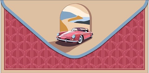 Открытка-конверт Машина, 8*17 см, 5 шт.